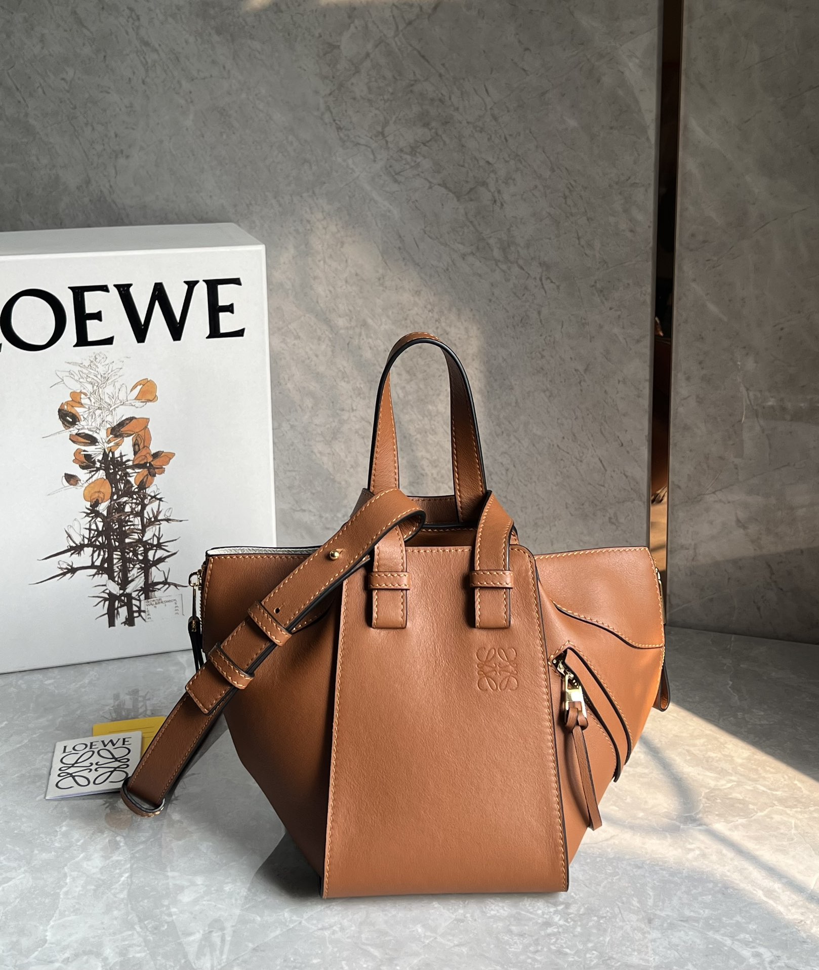 Loewe Compact Hammock Bag in Classic Calfskin Brown